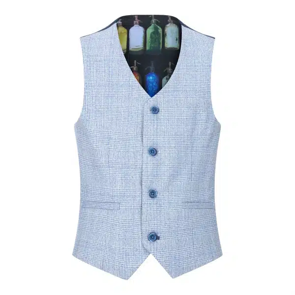 Boys 3 Piece Check Suit Tweed Light Blue Tailored Fit Wedding Peaky Classic