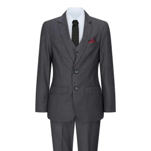 Boys 3 Piece Charcoal Dark Grey Suit Classic Wedding Party Vintage