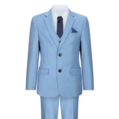 Boys 3 Piece Suit Sky Blue Light Wedding Party Christening Smart Formal