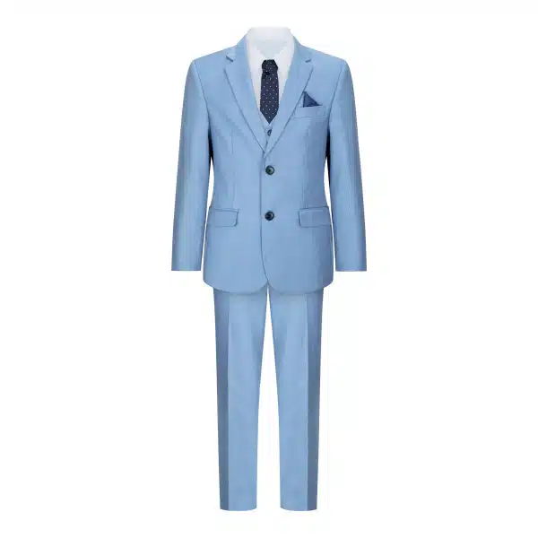 Boys 3 Piece Suit Sky Blue Light Wedding Party Christening Smart Formal