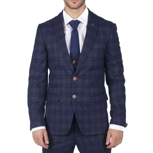 Mens Marc Darcy Blue Check Prince Of Wales 3 Piece Suit Smart Casual Slim Fit Chigwell