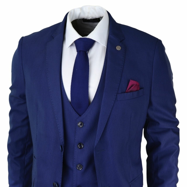 Mens 3 Piece Royal Blue Suit Slim Fit Classic Grooms Marc Darcy Danny Classic Wedding