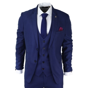 Mens 3 Piece Royal Blue Suit Slim Fit Classic Grooms Marc Darcy Danny Classic Wedding