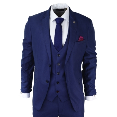 Mens 3 Piece Royal Blue Suit Slim Fit Classic Grooms Marc Darcy Danny Classic Wedding