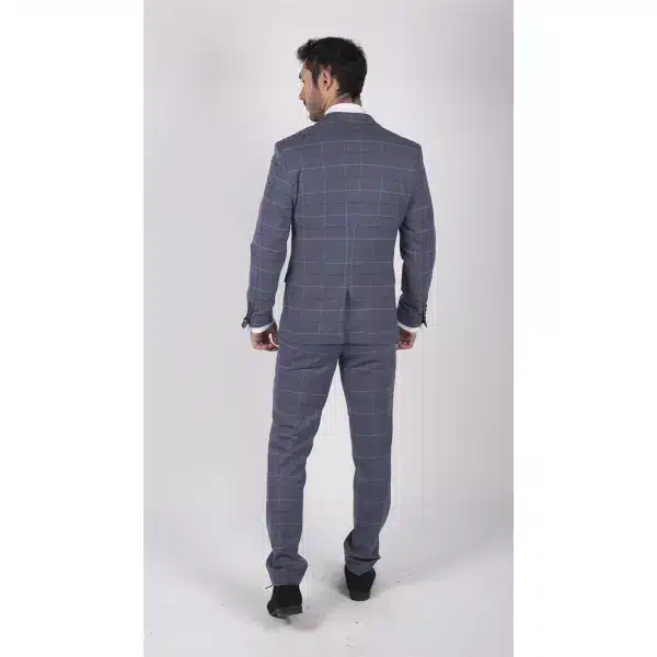 Mens Marc Darcy Blue Grey Red Check 3 Piece Suit Smart Casual Tweed Slim Fit Drake