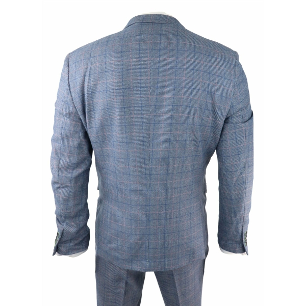 Mens 3 Piece Suit Sky Blue Check Wool Feel Marc Darcy Tailored Fit Wedding Prom Harry