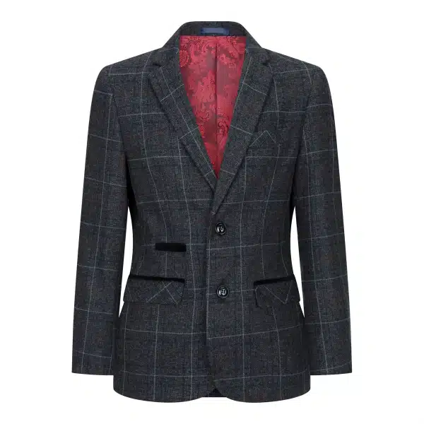 Boys Grey Black 3 Piece Tweed Suit Herringbone Wine Vintage Retro