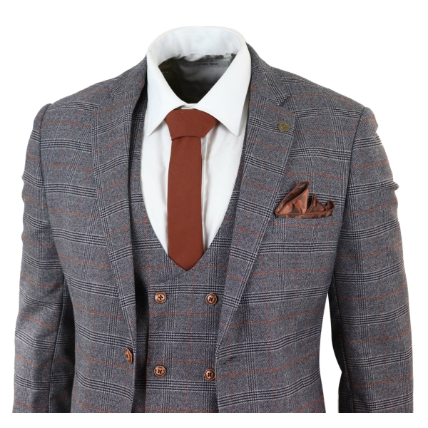 Grey 3 Piece Suit with Double Breasted Waistcoat