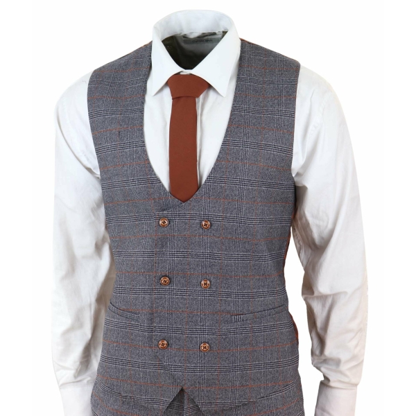 Grey 3 Piece Suit with Double Breasted Waistcoat