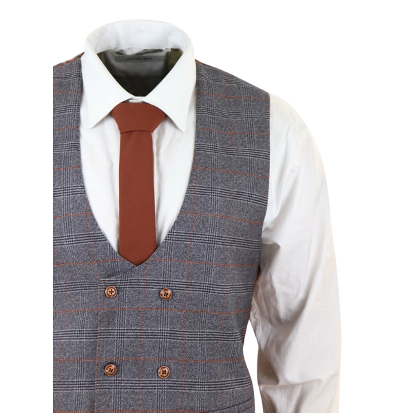 Grey 3 Piece Suit with Double Breasted Waistcoat