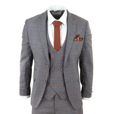 Grey 3 Piece Suit with Double Breasted Waistcoat