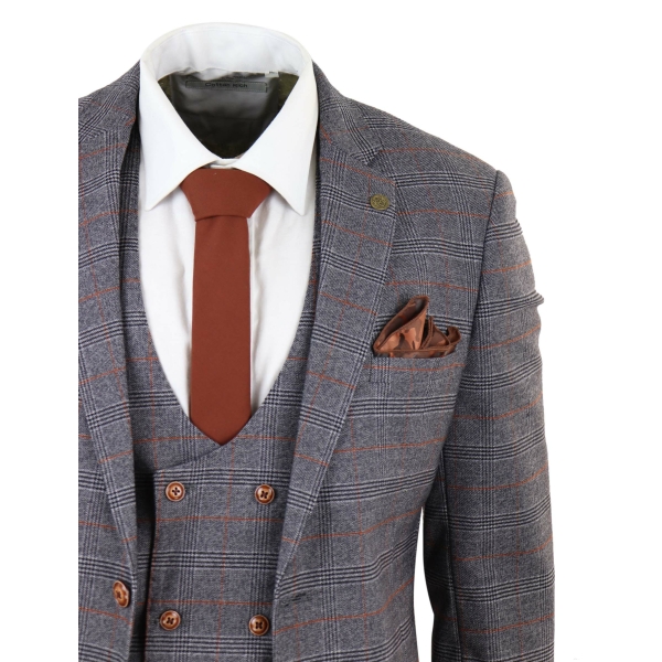 Grey 3 Piece Suit with Double Breasted Waistcoat