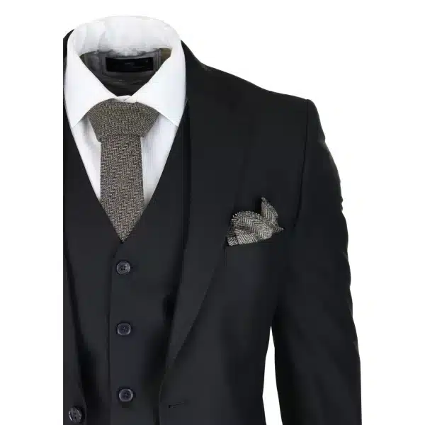 Mens Classic Black 3 Piece Suit Slim Fit Vintage Retro 2 Button Smart Formal