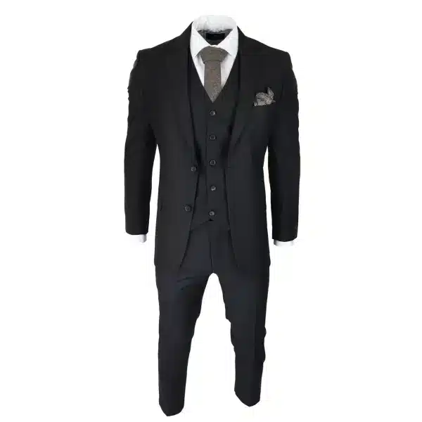 Mens Classic Black 3 Piece Suit Slim Fit Vintage Retro 2 Button Smart Formal