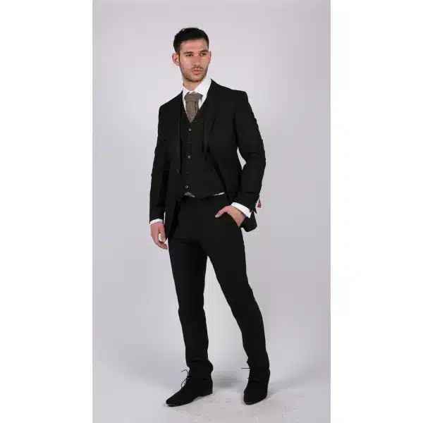 Mens Classic Black 3 Piece Suit Slim Fit Vintage Retro 2 Button Smart Formal