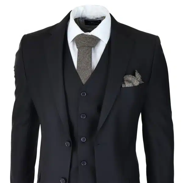 Mens Classic Black 3 Piece Suit Slim Fit Vintage Retro 2 Button Smart Formal