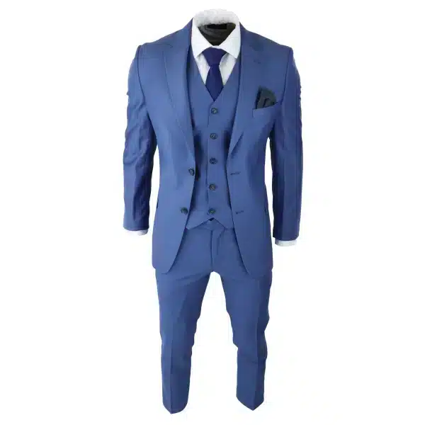 Mens Classic Light Blue 3 Piece Suit Slim Fit Vintage Retro Smart Formal Wedding