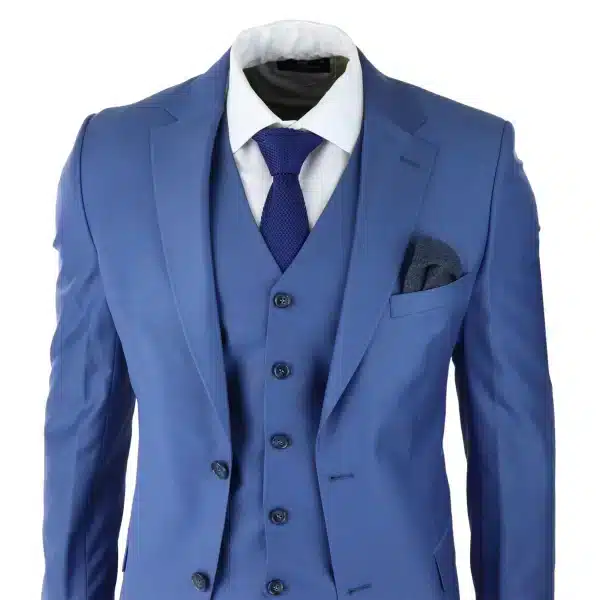 Mens Classic Light Blue 3 Piece Suit Slim Fit Vintage Retro Smart Formal Wedding