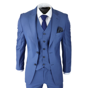 Mens Classic Light Blue 3 Piece Suit Slim Fit Vintage Retro Smart Formal Wedding