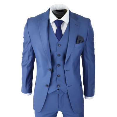 Mens Classic Light Blue 3 Piece Suit Slim Fit Vintage Retro Smart Formal Wedding