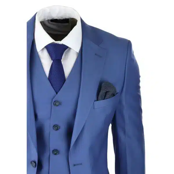 Mens Classic Light Blue 3 Piece Suit Slim Fit Vintage Retro Smart Formal Wedding