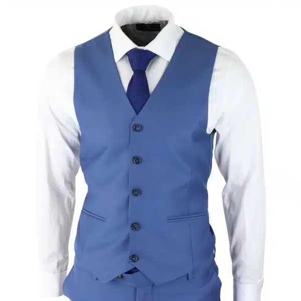 Mens Classic Light Blue 3 Piece Suit Slim Fit Vintage Retro Smart Formal Wedding