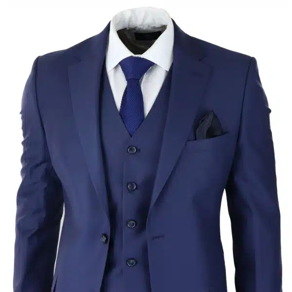 Mens Classic Navy Blue 3 Piece Suit Slim Fit Vintage Retro Smart Formal Wedding