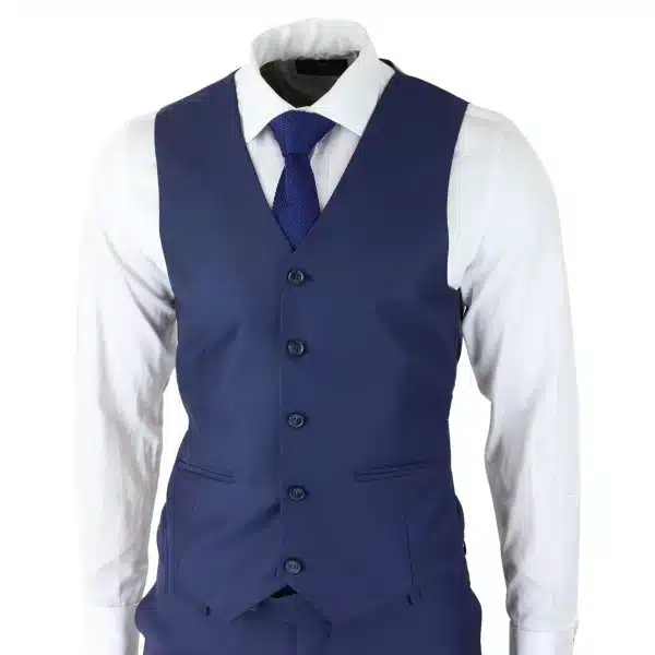 Mens Classic Navy Blue 3 Piece Suit Slim Fit Vintage Retro Smart Formal Wedding