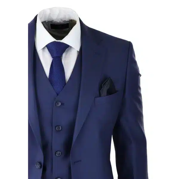 Mens Classic Navy Blue 3 Piece Suit Slim Fit Vintage Retro Smart Formal Wedding