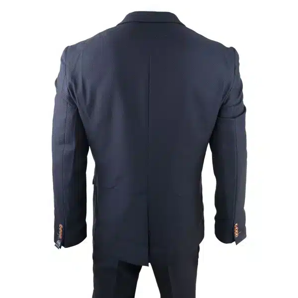 Mens 3 Piece Birdseye Navy Blue Suit Slim Fit Marc Darcy Max Classic 1920s Vintage