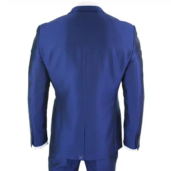 Mens 3 Piece Shiny Blue Wedding Prom Party Suit Tailored Fit Smart Formal