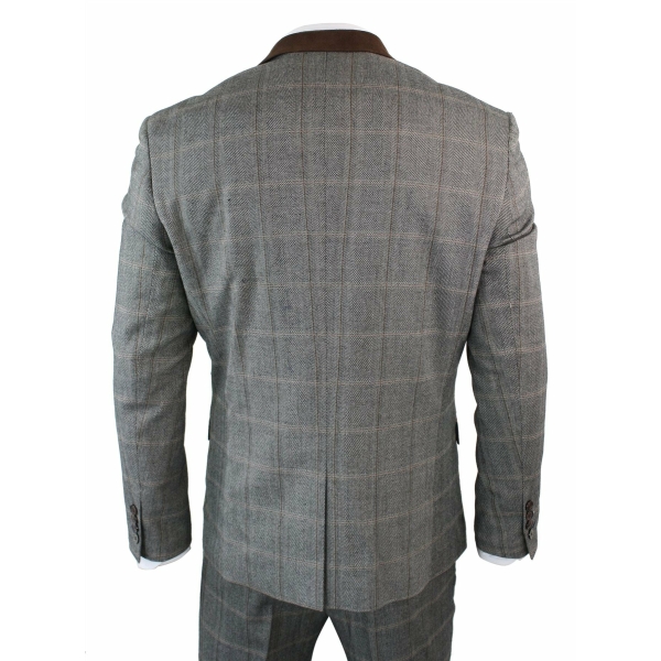 Mens Check Tweed 3 Piece Blue Navy Suit Vintage Retro Tailored Fit Prince Of Wales