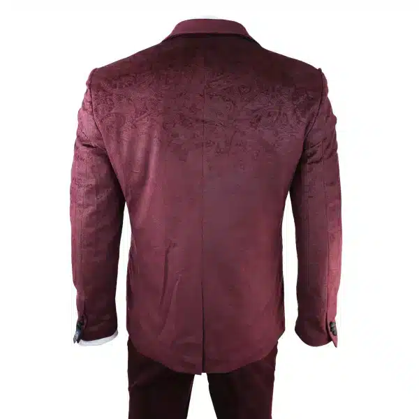 Mens Marc Darcy Velvet Paisley Burgundy Fit 3 Piece Suit Tuxedo Dinner Jacket Wedding