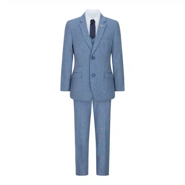 Boys 3 Piece Wool Suit Light Blue Tweed Vintage 1920s Classic 4 Pocket Waistcoat