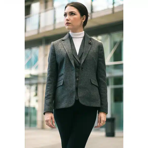 Women Grey Tweed Herringbone blazer 1920's Peaky Tailored Fit Vintage Retro