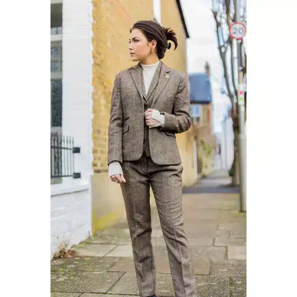 Womens Tweed Trousers 1920s Vintage Blinders Tan Brown Herringbone Tailored Fit