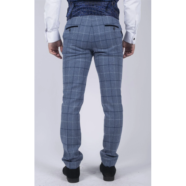 Mens Marc Darcy Light Blue Navy Check Trousers Smart Casual Tweed Slim Fit Clinton