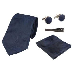 Paisley Neck Navy Tie Gift Set Pocket Square Cuff Links Tie Floral Satin