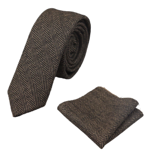 Compare Color Mens Tweed Herringbone Tie Pocket Square Check Classic Brown