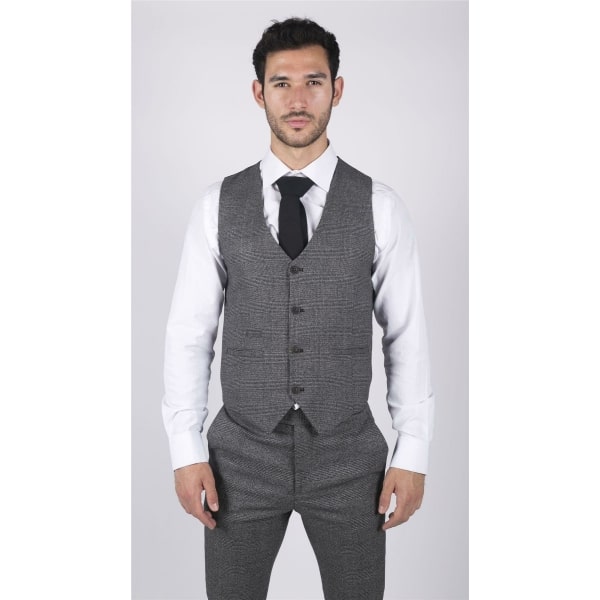 Mens Classic Waistcoat Prince Of Wales Check Grey Slim Fit Vintage Wedding