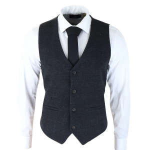 Mens Classic Waistcoat Prince Of Wales Check Black Slim Fit Vintage Wedding