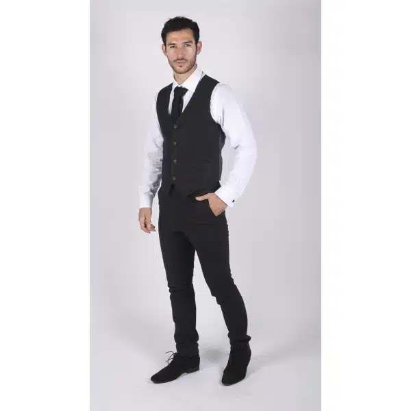 Mens Classic Waistcoat Prince Of Wales Check Black Slim Fit Vintage Wedding