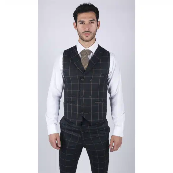 Mens Classic Waistcoat Prince Of Wales Check Navy Slim Fit Vintage Wedding