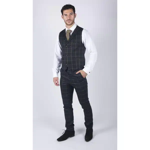 Mens Classic Waistcoat Prince Of Wales Check Navy Slim Fit Vintage Wedding