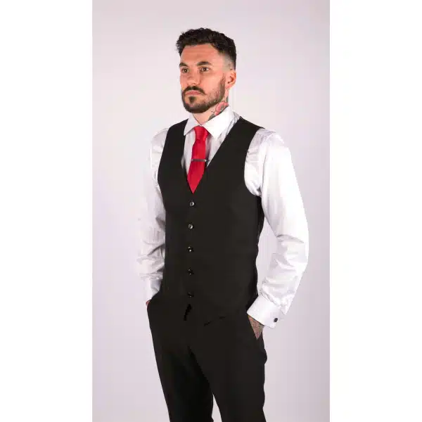 Mens Classic Black Waistcoat Funeral Wedding Office Work Smart Casual Slim Fit