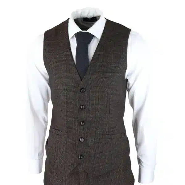 Mens 3 Piece Check Suit Tweed Black Brown Tailored Fit Wedding Peaky Classic