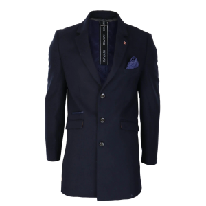 Cavani Mens Classic 3/4 Length Navy Overcoat