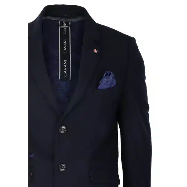 Cavani Mens Classic 3/4 Length Navy Overcoat