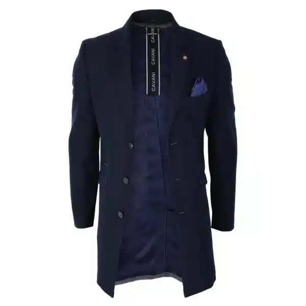 Cavani Mens Classic 3/4 Length Navy Overcoat