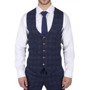 Mens Marc Darcy Blue Check Prince Of Wales Waistcoat Smart Casual Slim Fit Chigwell